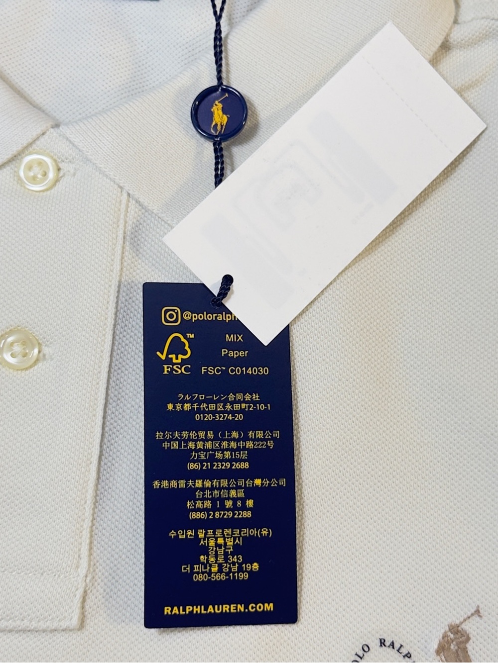 Men’s Polo by Ralph Lauren Cream Short-Sleeve Custom Slim Fit Polo Size L - Picture 14 of 15